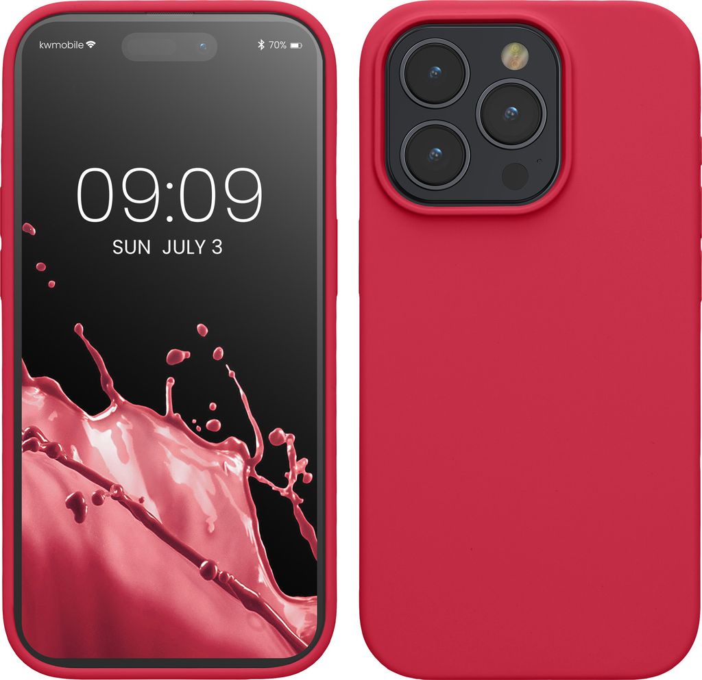 kwmobile Handyhülle für iPhone 15 Pro Hülle, für iPhone 15 Pro Case - Hülle Silikon - kabelloses Laden - Granatapfelrot