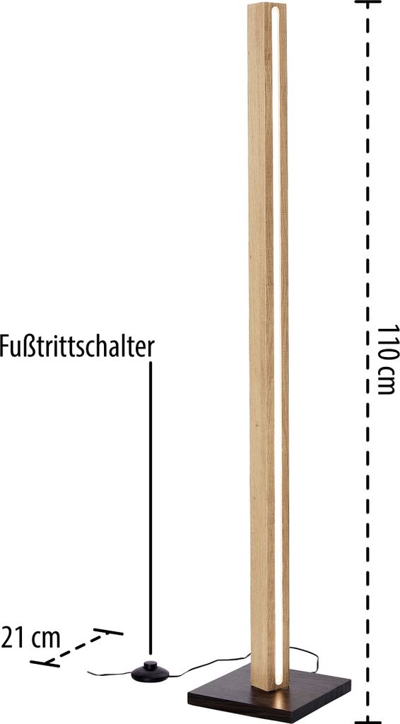 LED Holz Stehlampe Stehleuchte Lichtsäule 110cm mit Netzkabel Fußtrittschalter