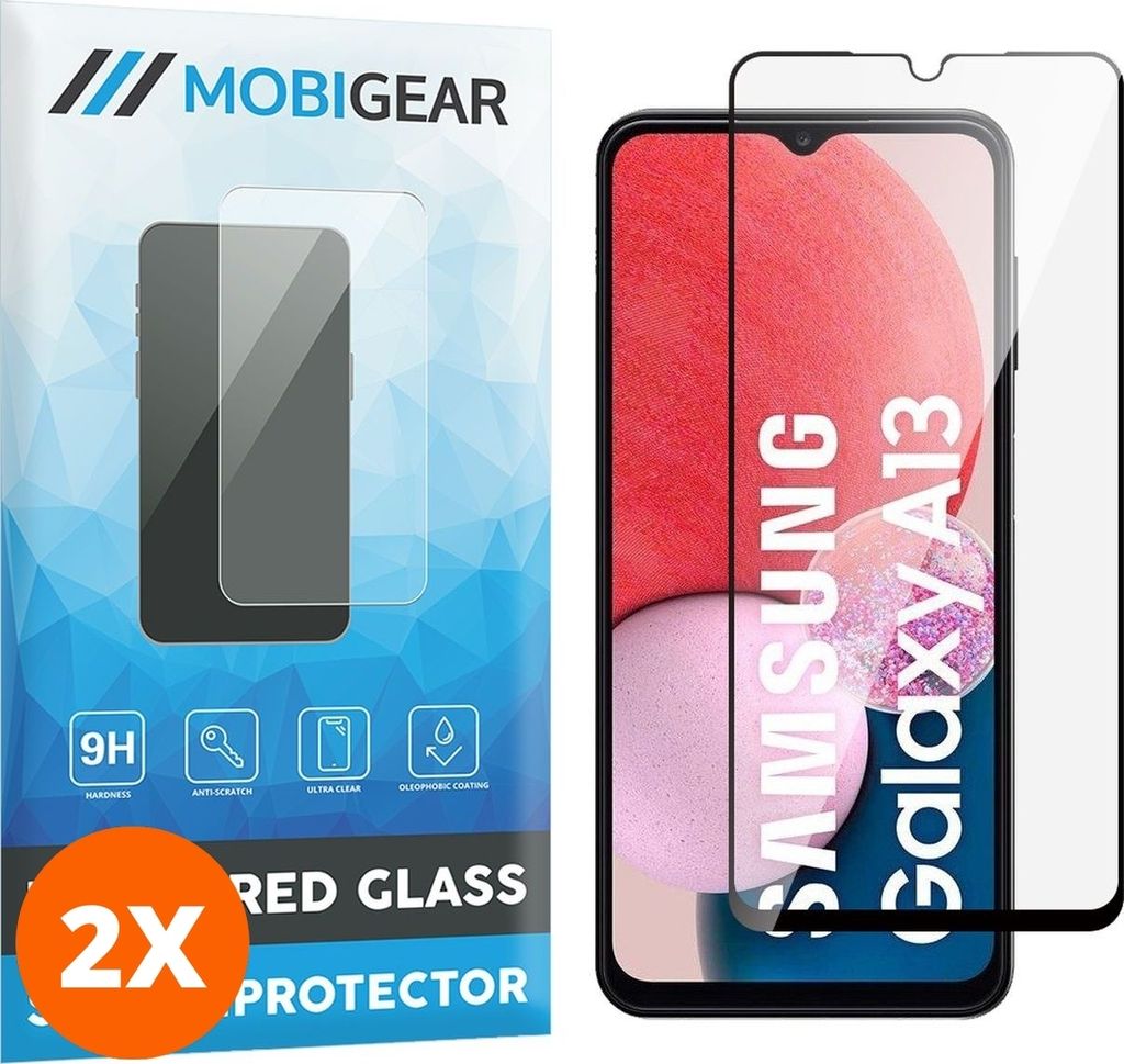 Mobigear Premium 4.99 Samsung Galaxy A13 4G Panzerglas Gehärtetes Glas Displayschutz - Hüllenfreundlich - Schwarz (2er Pack)
