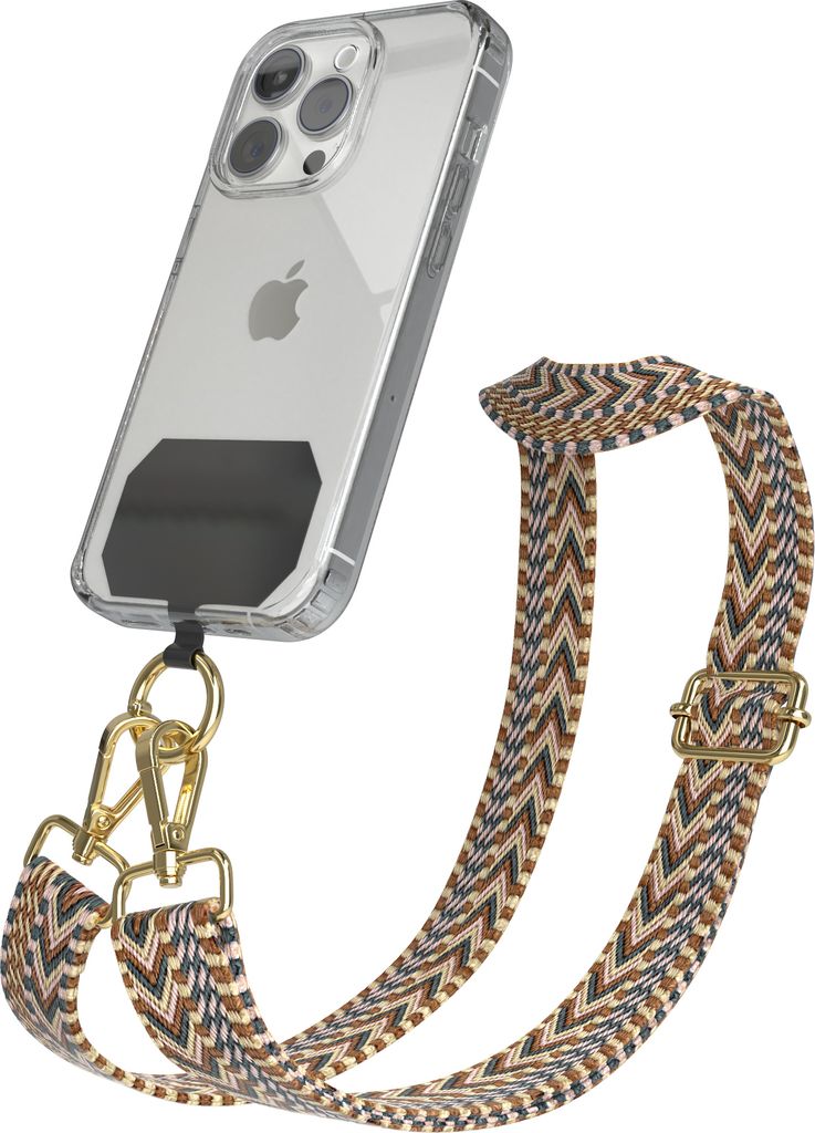 EAZY CASE - Handykette Universal Pad zum Umhängen, kompatibel mit jedem Handy, Kette mit Hülle, Handyband ZigZag Style in Braun