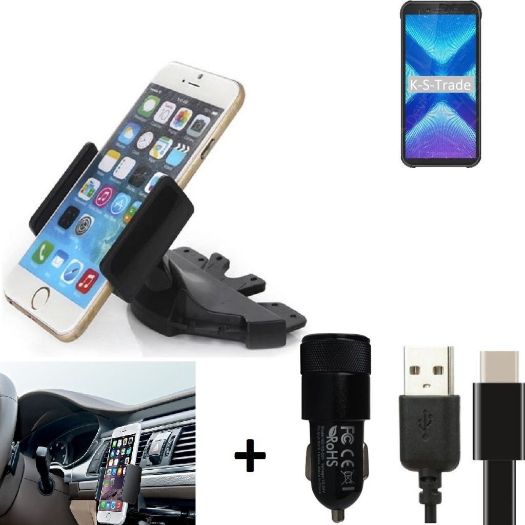 K-S-Trade CD Schlitz Handy-Halterung kompatibel mit Blackview BV5500 Plus Autohalterung KFZ-Halter Radio Handy Halterung 360° drehbar CD-Schacht