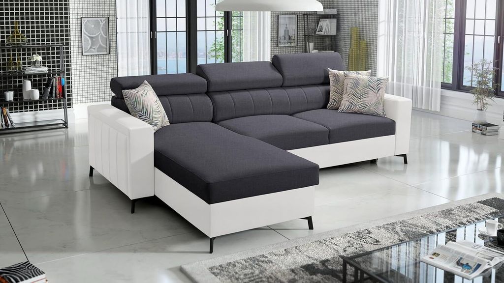 Ecksofa Beth I Mini mit Schlaffunktion und Stauraum für Bettzeug für das Moderne Wohnzimmer