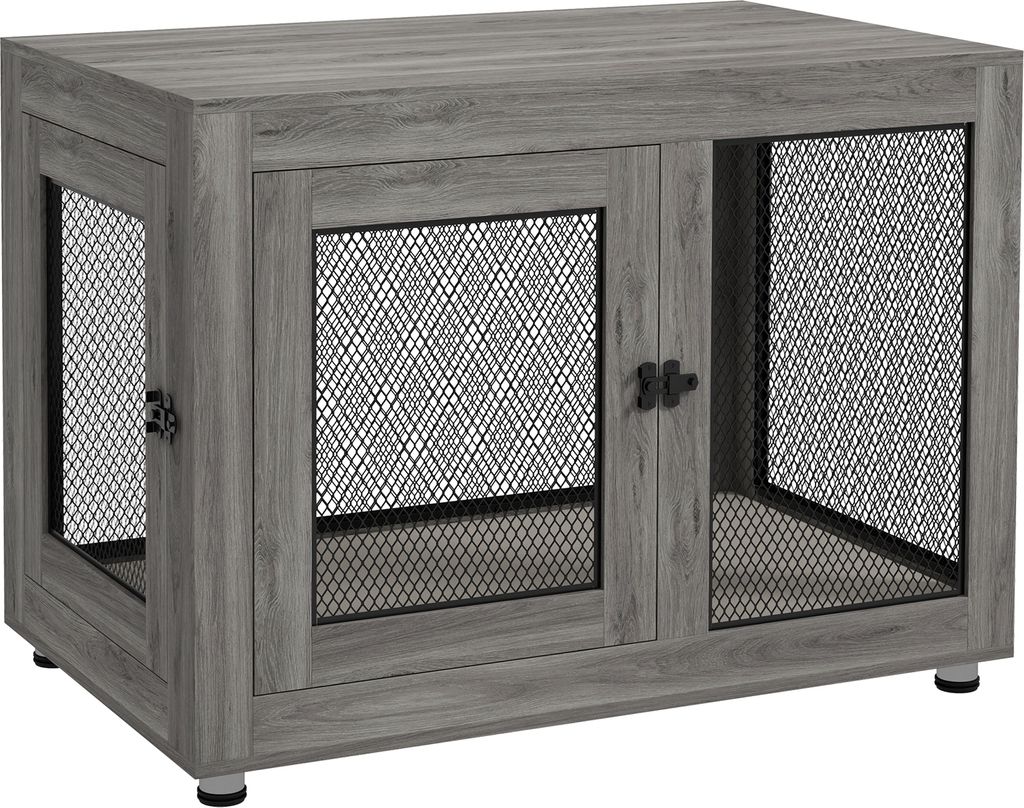 PawHut Hundekäfig für Zuhause, Hundebox mit 2 Türen, Waschbaren Kissen, Hundehütte mit Verstellbare Füße, Riegel, für große Hunde bis 30 kg...