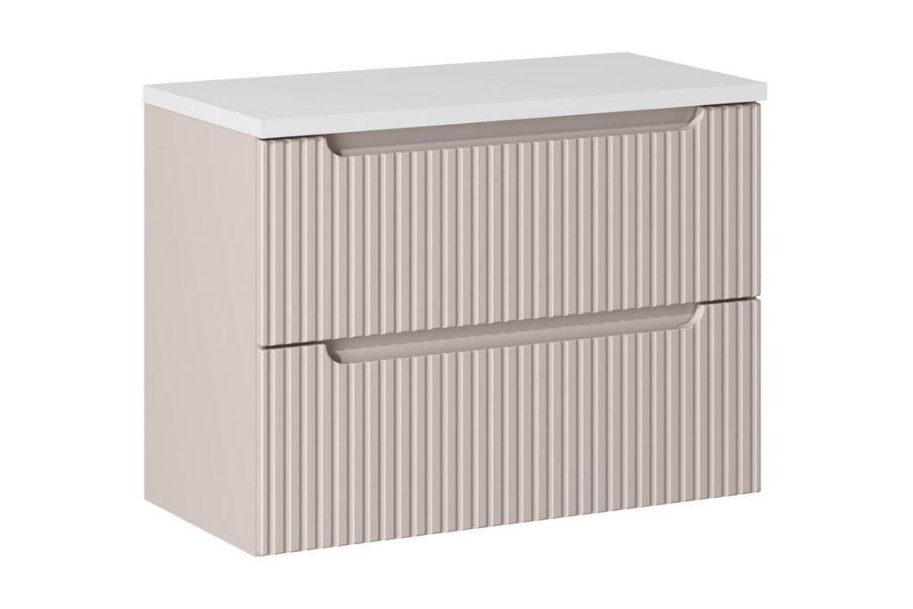 Waschbeckenunterschrank - Mit Waschbeckenunterschrank (80 cm, 2 Schubladen) & Arbeitsplatte 80 cm , Nova Cashmere N BM166 - KaschmirMatt/Weiß Matt