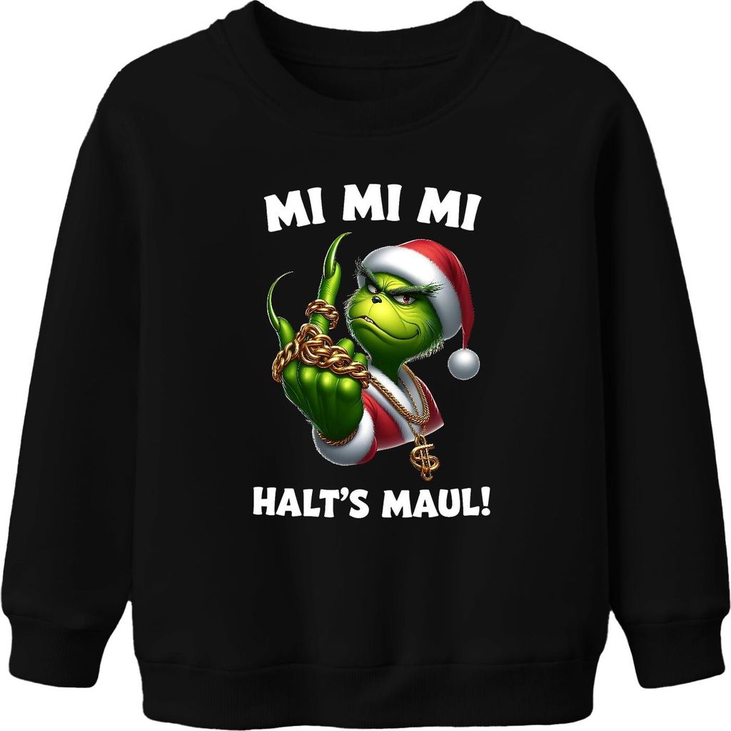 Grinch Weihnachtsgrinch MI MI MI HALT'S MAUL Goldkette HipHop Uni Kinder Sweatshirt Pullover, Schwarz, 116