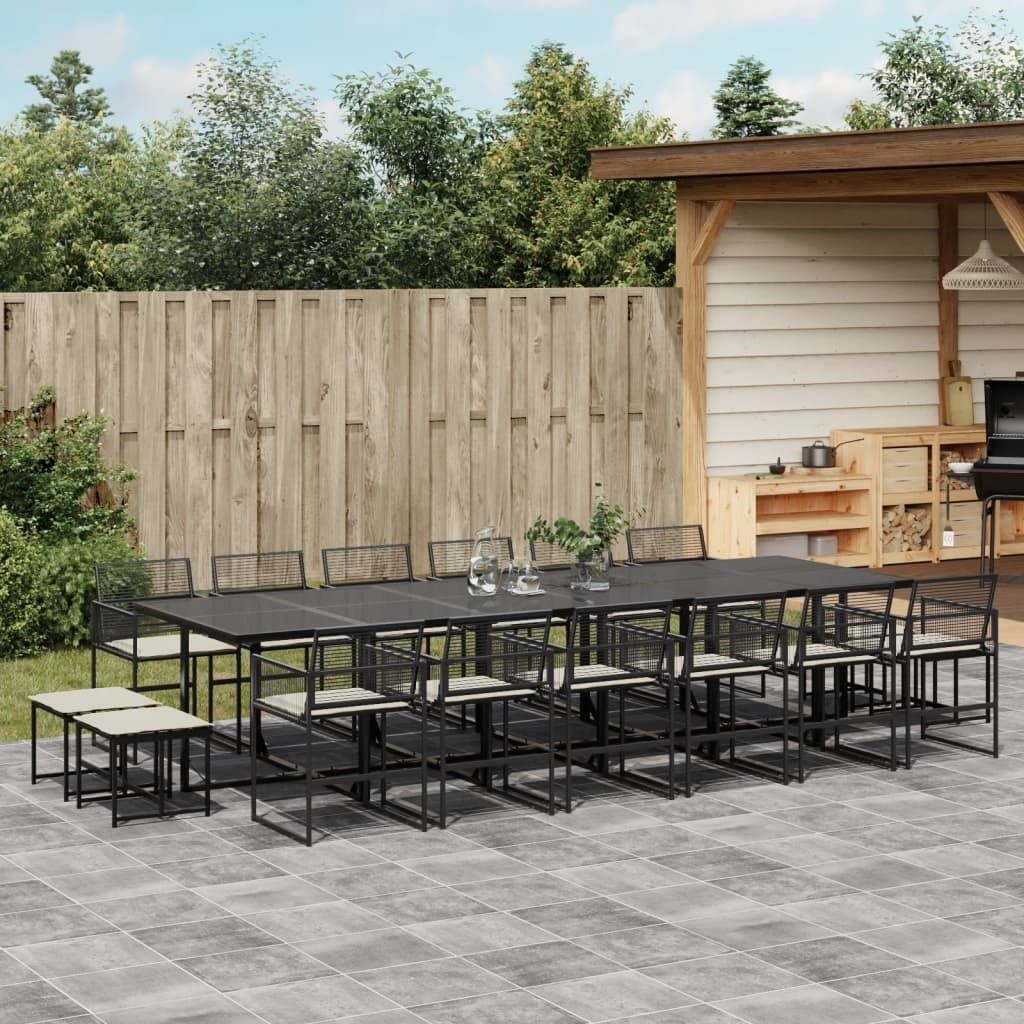 Maison Exclusive - 17-tlg. Garten-Essgruppe mit Kissen Schwarz Poly Rattan