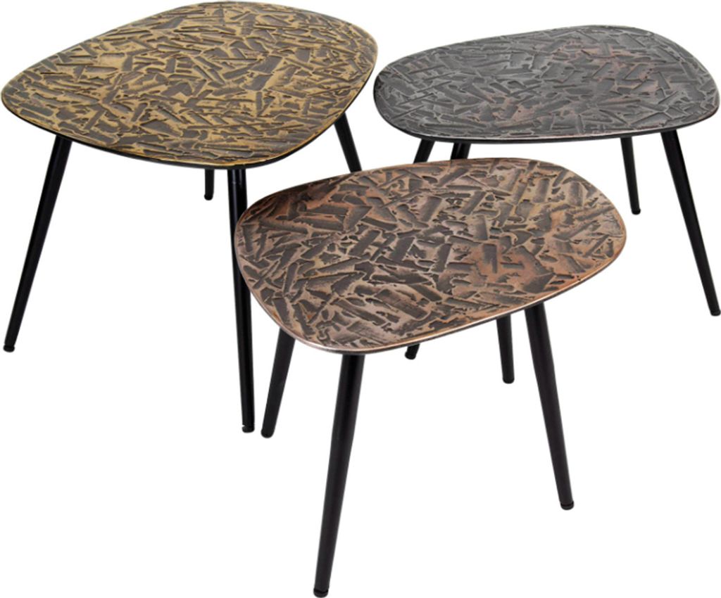 KAWOLA Couchtisch YATA Set 3-tlg. Metall schwarz / silber / bronze viereckig