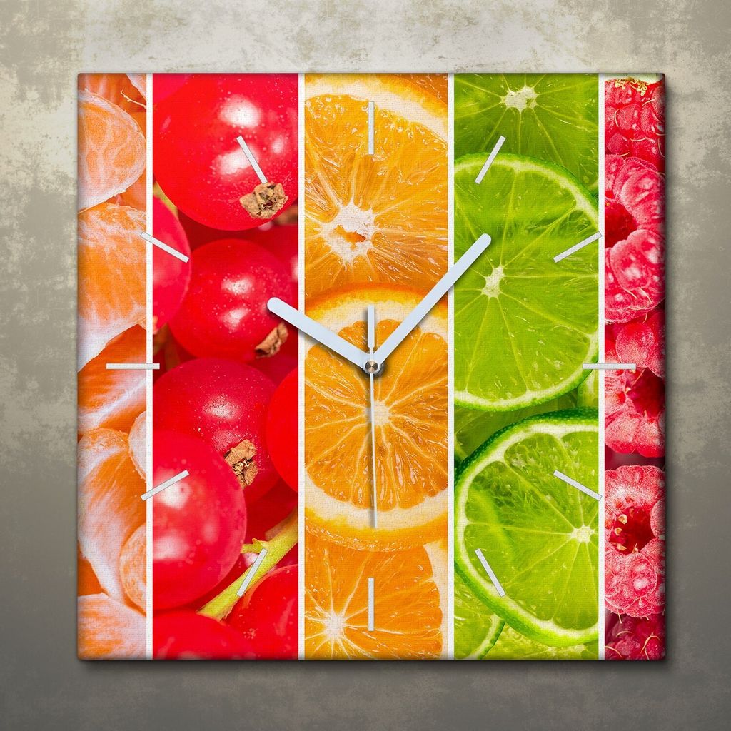 Wohnzimmer Leinwand Uhr Geräuschlos Küche 30x30 Farbige, Früchte, Motive, weiße Zeiger