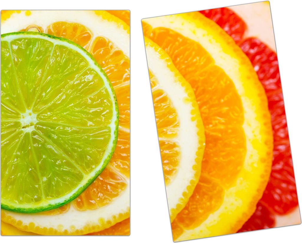 Spritzschutz Herdabdeckplatte Schneidebrett aus Glas Zitrusscheiben 2-Teilig (60x52cm)