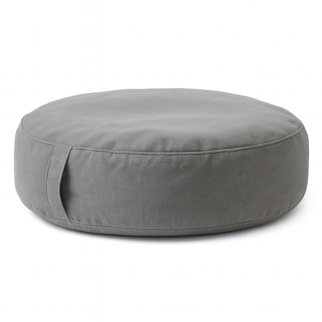 Aufblasbarer Pouf Ø 60 × 20 cm – Grau – Tragfähigkeit 100 kg – Ultraleicht (500 g) – Für Innen, Terrasse & Garten