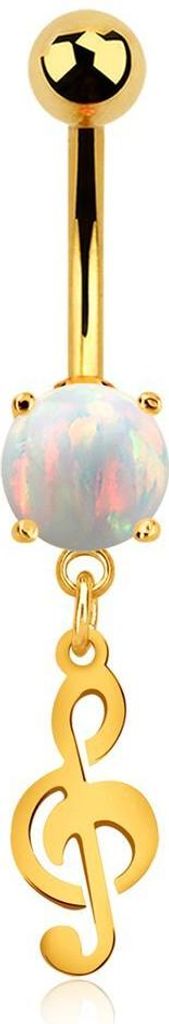 BauchnabelpiercingNote Notenschlüssel Musik Zirkonia Kristall Autiga gold-opal 12 mm