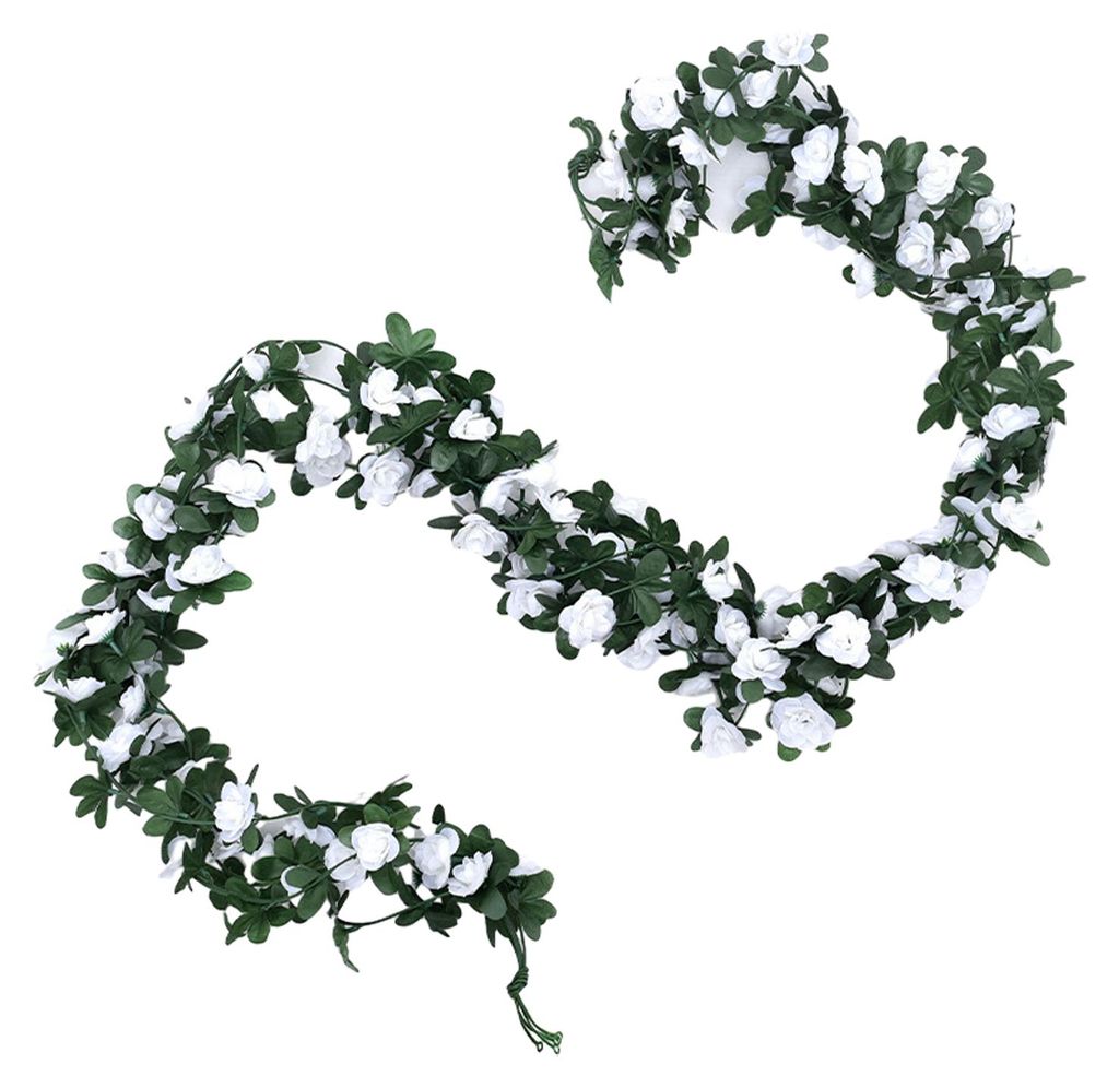 Künstliche Rosengirlande (240 cm), künstliche hängende Rosenranke, künstliche Frühlingsblumengirlande mit Efeu-Effekt für Wandhintergründe, ...