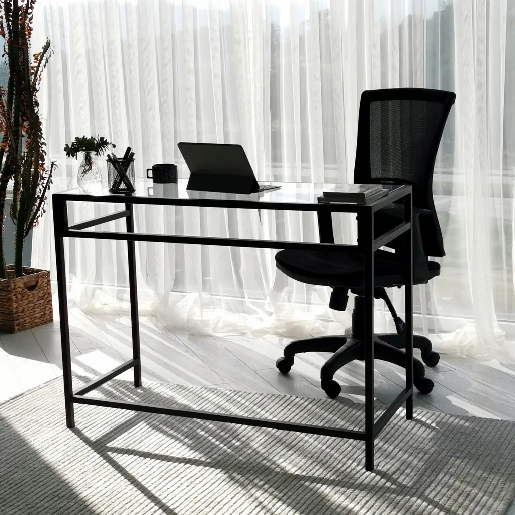 Bureau d'ordinateur moderne noir en verre trempé 100 cm Skye Decor