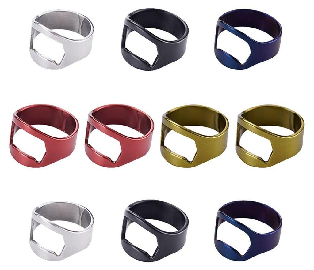 10 Stück Ring-Bierflaschenöffner aus Edelstahl, bunte Produktbild 