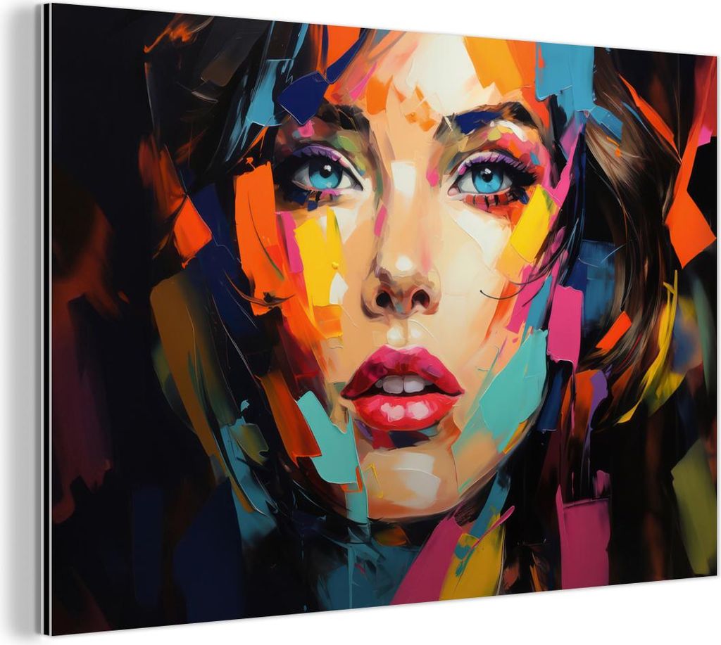 MuchoWow Wanddekoration Metall Metallbild Wandkunst 30x20 cm Frau - Porträt - Farbenfroh - Kunst MuchoWow Aluminium Gemälde - Aluminiumgemälder