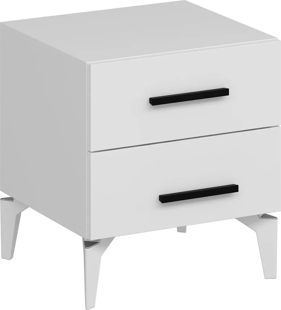 Table de nuit blanche 2 tiroirs Lernan meuble de chambre compact