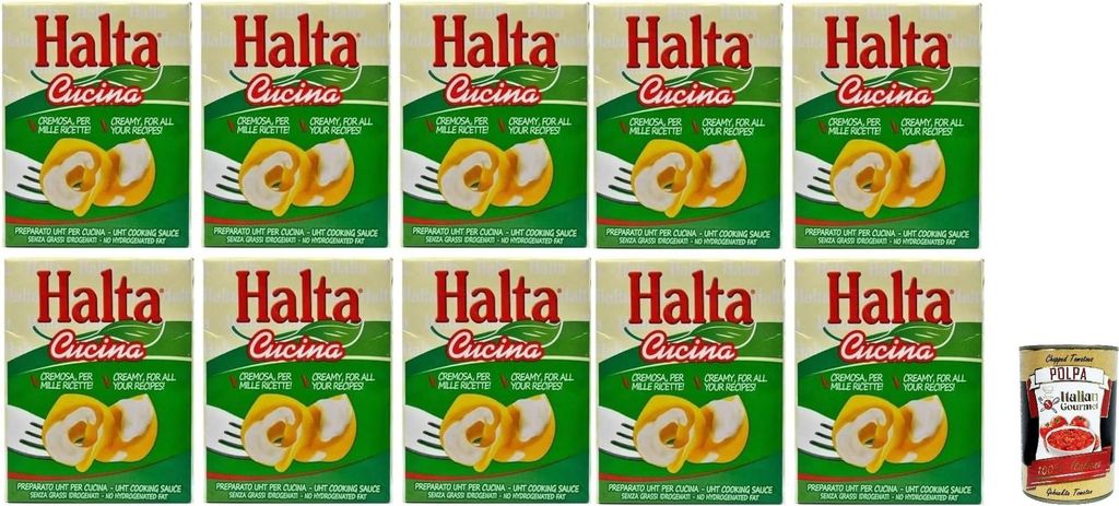 Halta Cucina UHT Kochsahne, 200 ml, 10er Pack, Cremige Zubereitung für Pasta und Saucen, + Italian Gourmet polpa 400g