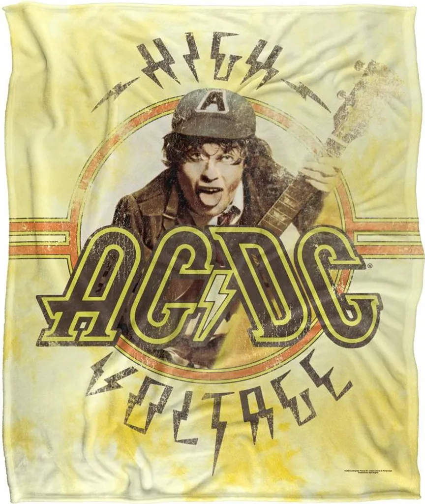 Plaid AC/DC High Voltage en polaire douce effet Batik pour fan de Rock