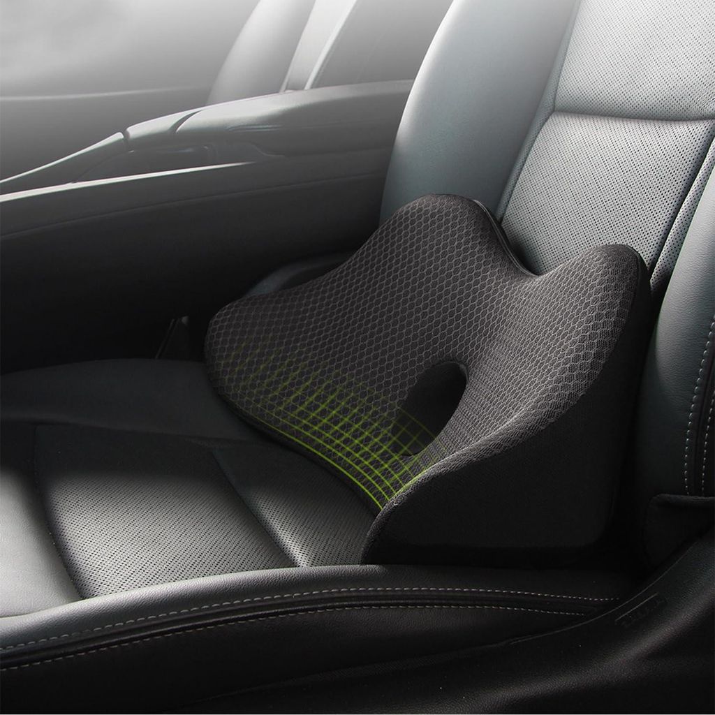 Keilförmiges orthopädisches Sitzkissen aus Memory-Schaum, ergonomisch für Autositze und Bürostühle (schwarz)