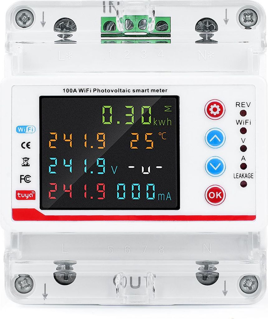 2P 100A Tuya WiFi Smart Bidirektionaler Energiezähler mit Überspannungs- und Unterspannungsschutz – Intelligenter Netzschalter mit Farbdisplay ...