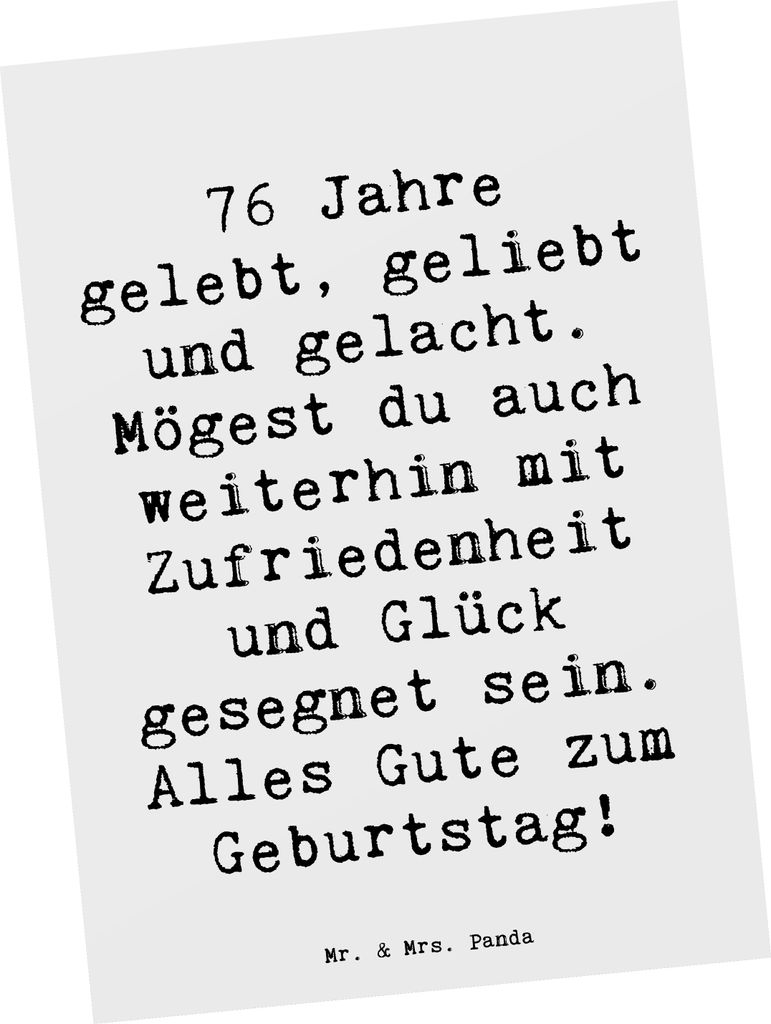 Mr. & Mrs. Panda Postkarte Spruch 76. Geburtstag - Weiß - Geschenk, für Großmutter, Fotokarte, Geburtsstagsfest, Feiern, Grußkarte, Ansichtskar...