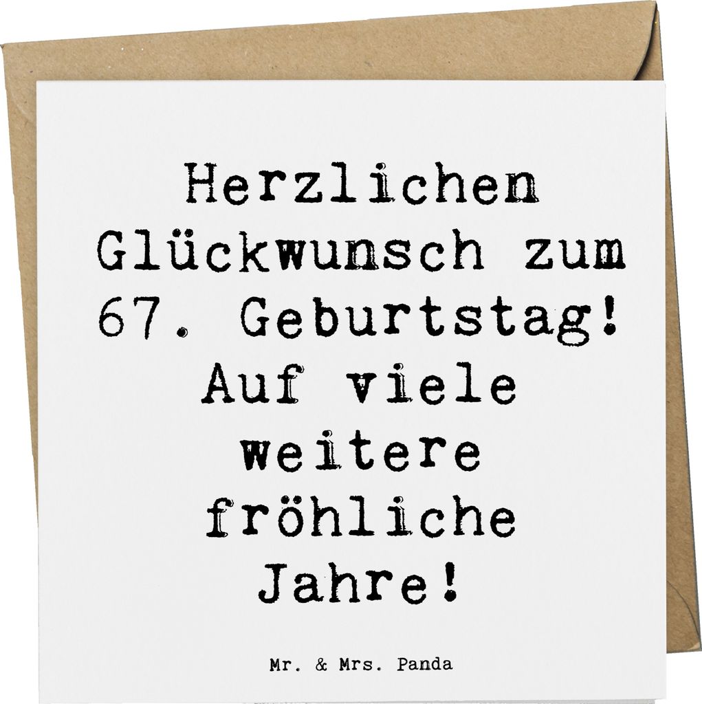 Mr. & Mrs. Panda Klappkarte Spruch 67. Geburtstag Freude - Weiß - Geschenk, Happy Birthday, Grußkarte, Glückwunschkarte, faltkarte, handgefertig...