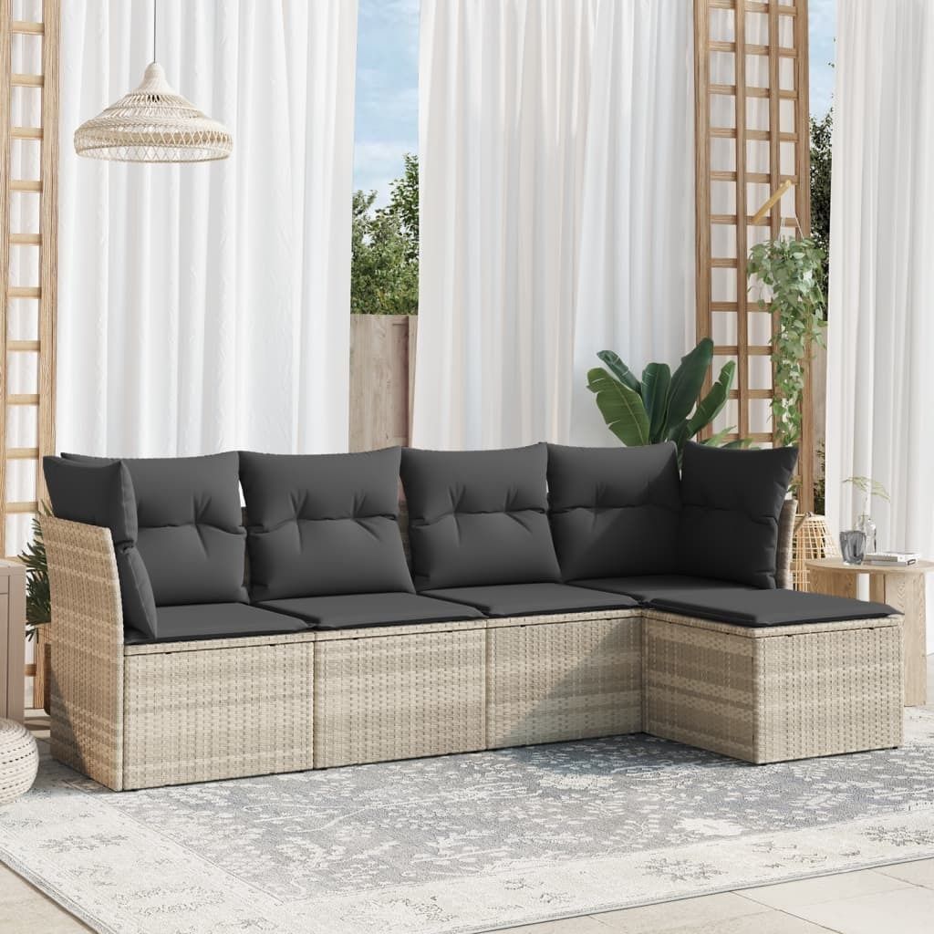 "Rabatt" 5-tlg. Garten-Sofagarnitur - mit sofa - mit Kissen Hellgrau Poly Rattan - Lounge-Dining set CC9655
