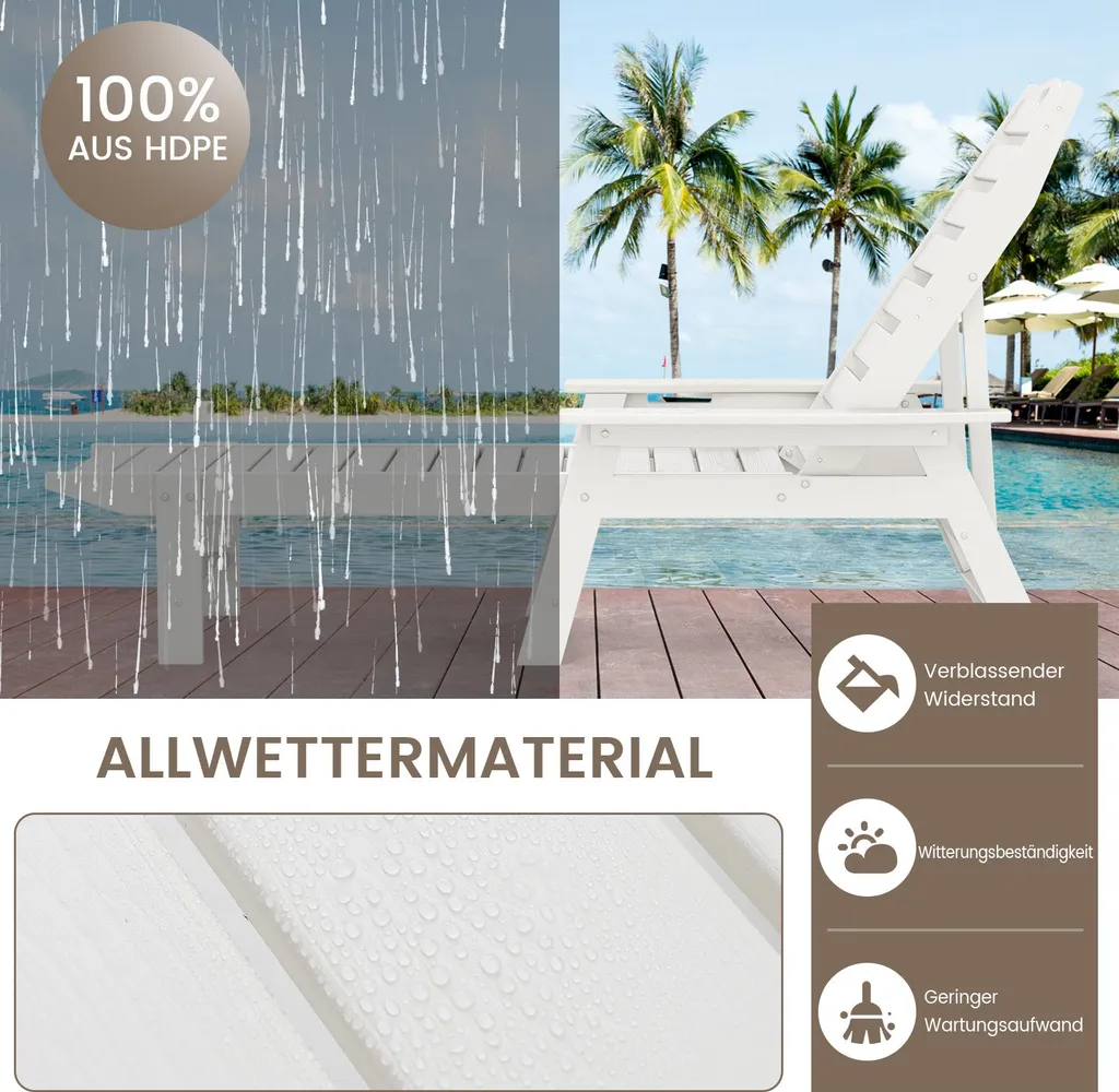 Bain de soleil blanc en plastique HDPE résistant avec porte-boisson