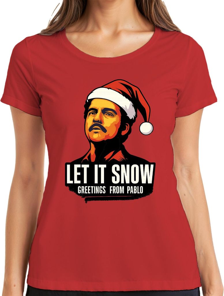 LET IT SNOW Weihnachten Santa Geschenk Pablo Wichtelgeschenk Damen T-Shirt, Rot, XL