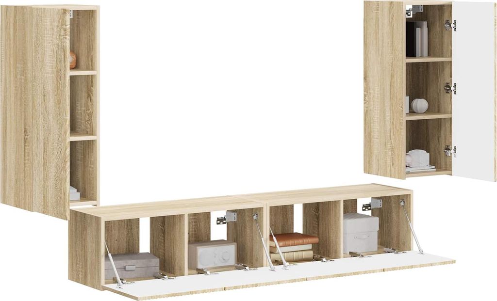 (Robust Möbel) TV-Wandregal-Set Wandmontiert 4 pcs - Montage erforderlich - Sonoma-Eiche Holzwerkstoff - CL314214 - TV-Schränke