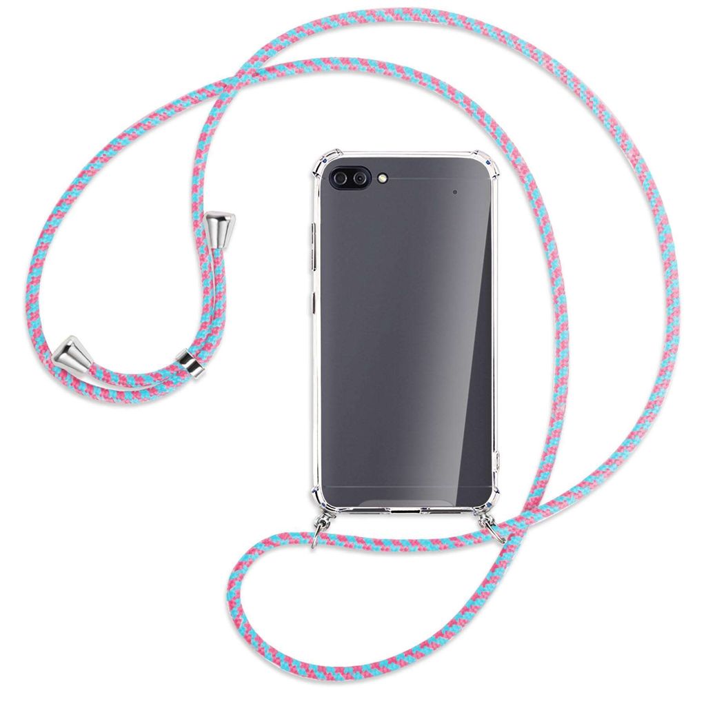 Handykette Backcover-Schutzhülle mit Band (Metall silberfarben) für Asus Zenfone 4 Max (Pro/Plus) - pink/mint