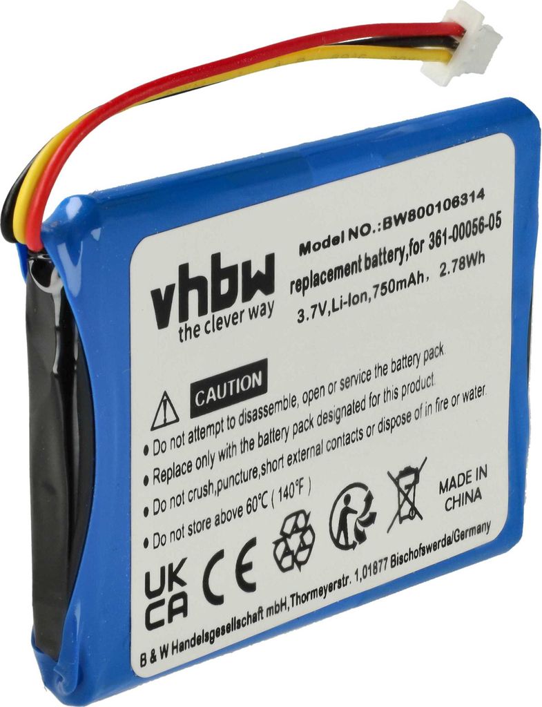 vhbw Akku Ersatz für Garmin 361-00056-11, 361-00056-05 für GPS Navigation Navi (750 mAh, 3,7 V, Li-Ion)