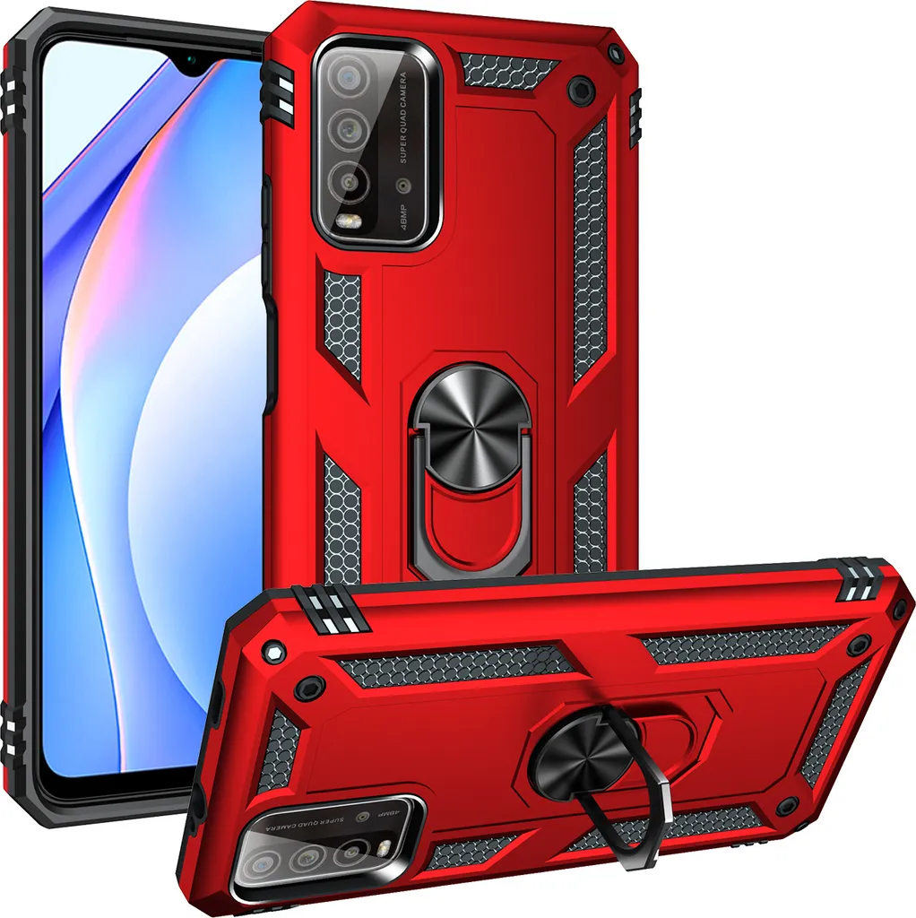 Custodia Xiaomi Poco M3 Redmi 9T Antiurto Militare con Anello Rosso