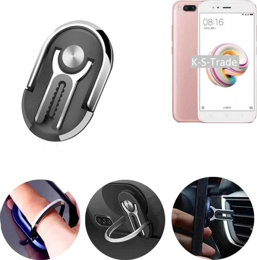 K-S-Trade 3in1 Smartphone-Ring Handy-Ring kompatibel mit Xiaomi Mi 5X Fingerhalterung Handyring Tischständer Lüftungsgitter-Halterung Tisch