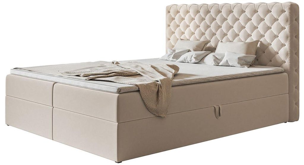 Boxspringbett Miami 120x200 mit Stauraum und Bonell-Matratze, Beige