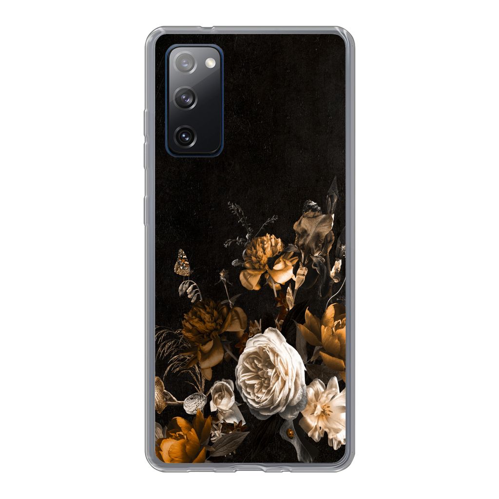 MuchoWow Handyhülle Schutzhülle Hülle für Samsung Galaxy S20 FE Blume - Gold - Muster Silikon Softcase Handy Hülle - Abdeckung