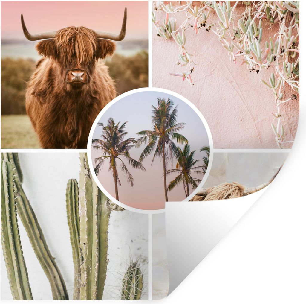 MuchoWow Wandtattoo Wandsticker Wandaufkleber Schottische Highlander - Collage - Pflanzen 30x30 cm Selbstklebend und Repositionierbar - Repositio...