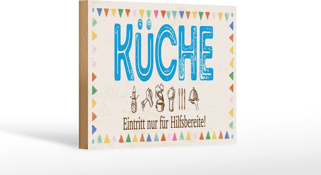 Holzschild Küche Eintritt nur für Hilfsbereite, 40 x 30 cm, Holzschilder Spruch Küche Kochmütze
