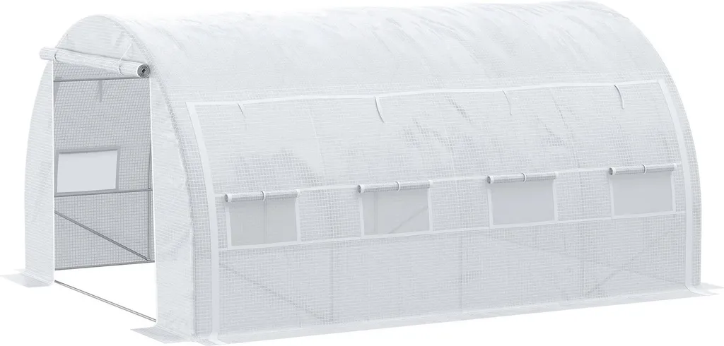 Grande serre de culture tunnel 12m² blanche avec 6 ouvertures latérales