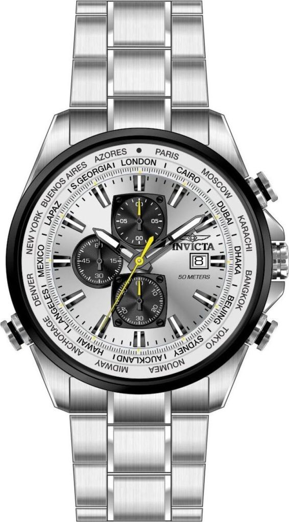 Invicta Aviator 50501 Herren uhr - Wasserdicht - Analog - Quarzuhrwerk - Edelstahl mit silbernen zifferblat - 50mm