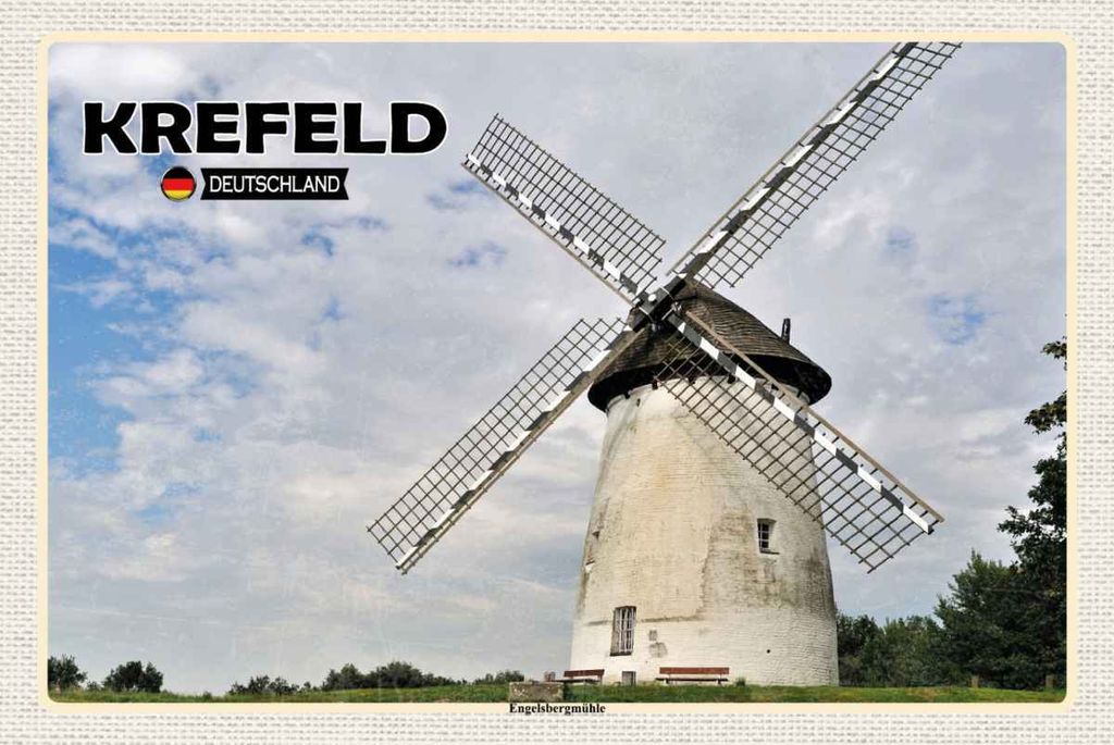 vianmo Holzschild 20x30 cm Krefeld Engelbergmühle Wiese Bildmotiv Reisemotiv Abenteuer Reisen