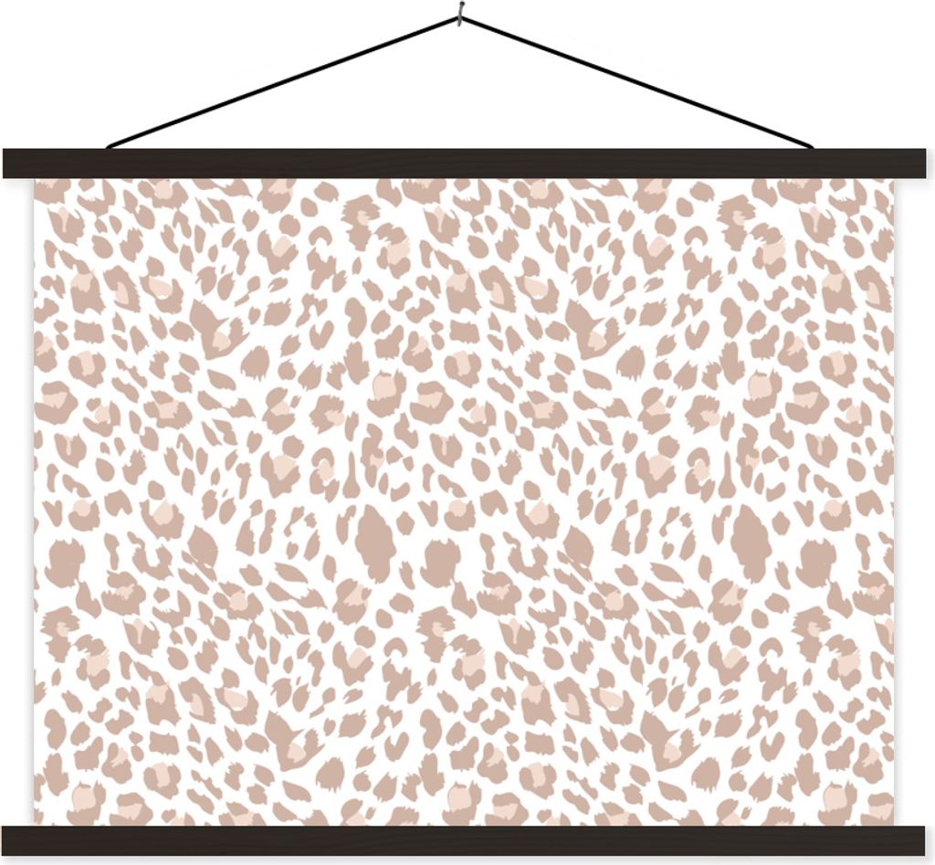 MuchoWow Textilposter Panther Druck - Pastell - Weiß 120x90 cm mit schwarzem Rahmen - Aufhänger für Poster