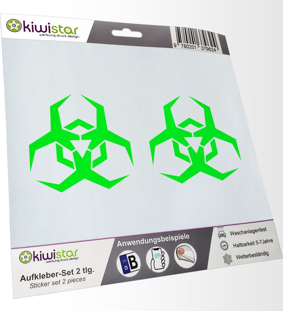 Kiwistar - 2x Kennzeichenaufkleber - neongruen - 21 mm Malware Hazard Aufkleber für Auto, Laptop, Fahrrad, LKW, Motorrad Mehrfarbig JDM Decal Racing