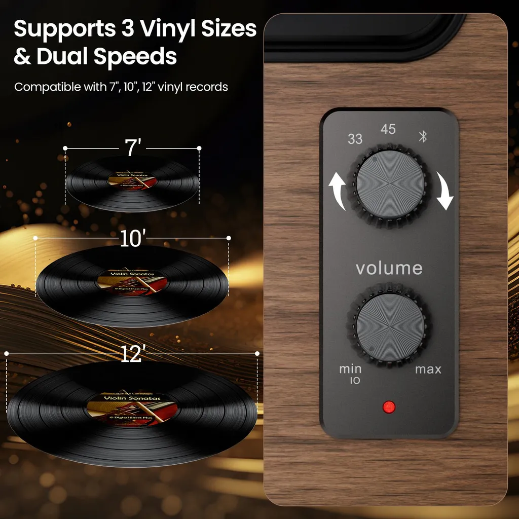 Platine Vinyle Bluetooth en Noyer Rétro avec Cellule Audio-Technica AT - 7