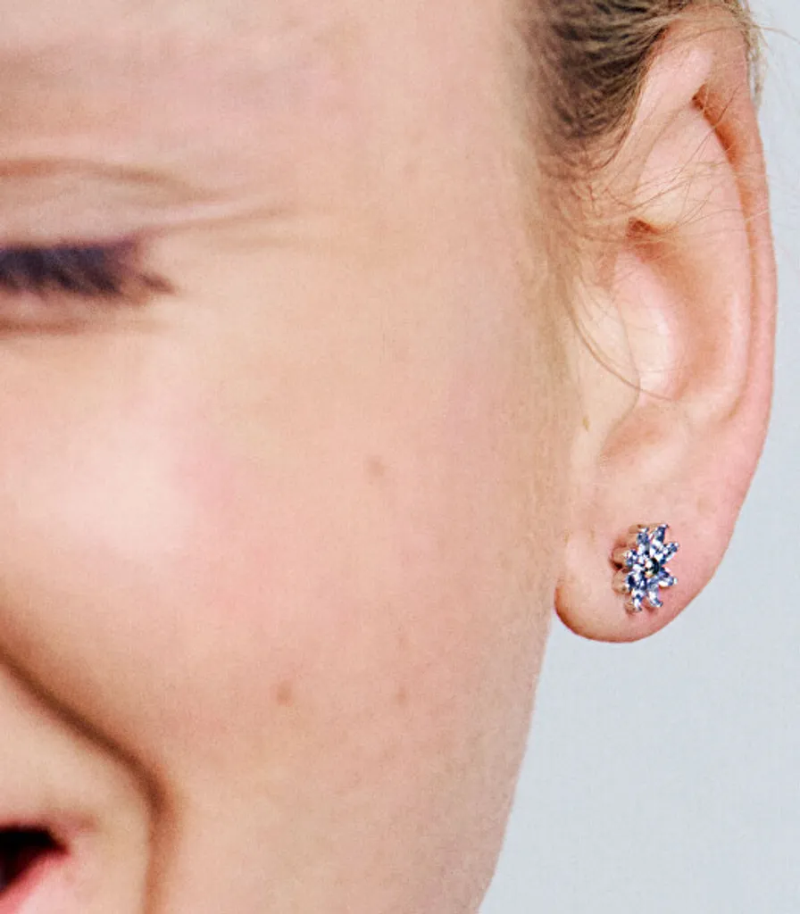 Boucles d'oreilles fleurs zirconium Gaia RZGA73 finition argent éclatant