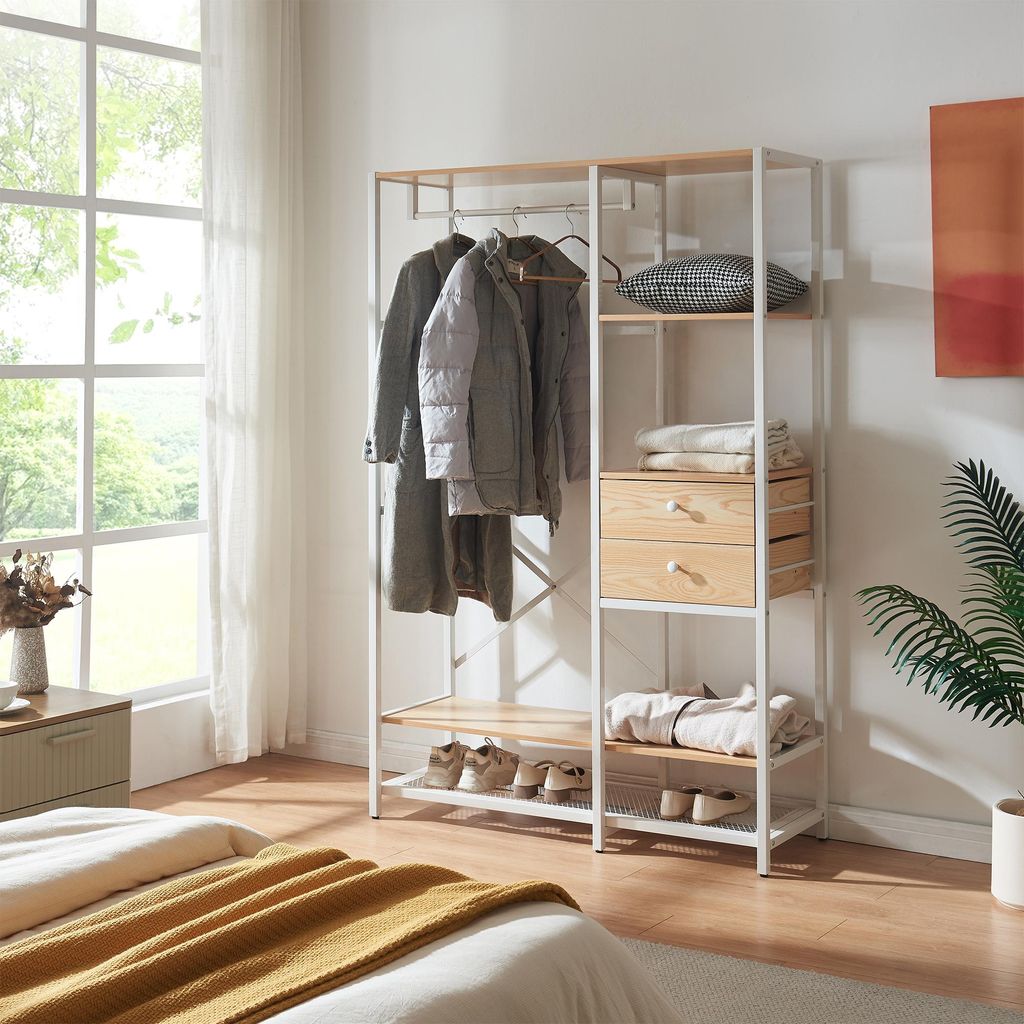 Garderobenständer 'Larem' 180 x 120 x 40 cm Weiß / Eicheoptik