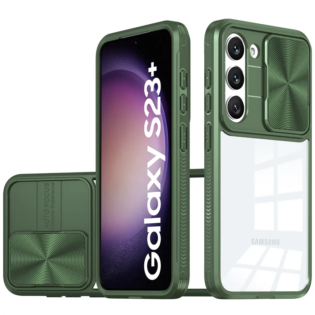 Cover S23 Plus Verde con Copri Fotocamera: Protezione Militare TPU