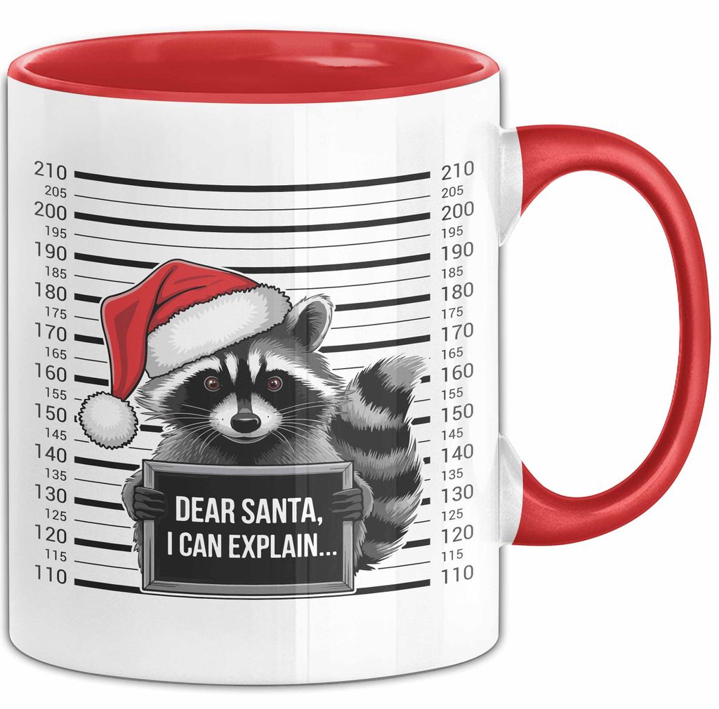 Waschbär Tasse Geschenk Dear Santa I Can Explain Geschenkidee Weihnachten Xmas Becher (Rot)