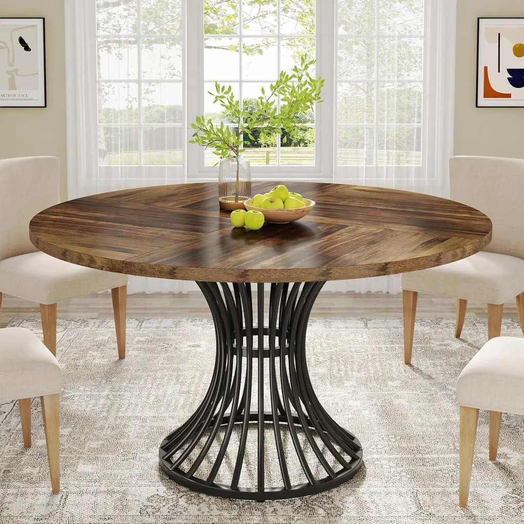 Table à manger ronde 120 cm Tribesigns industrielle en bois et métal