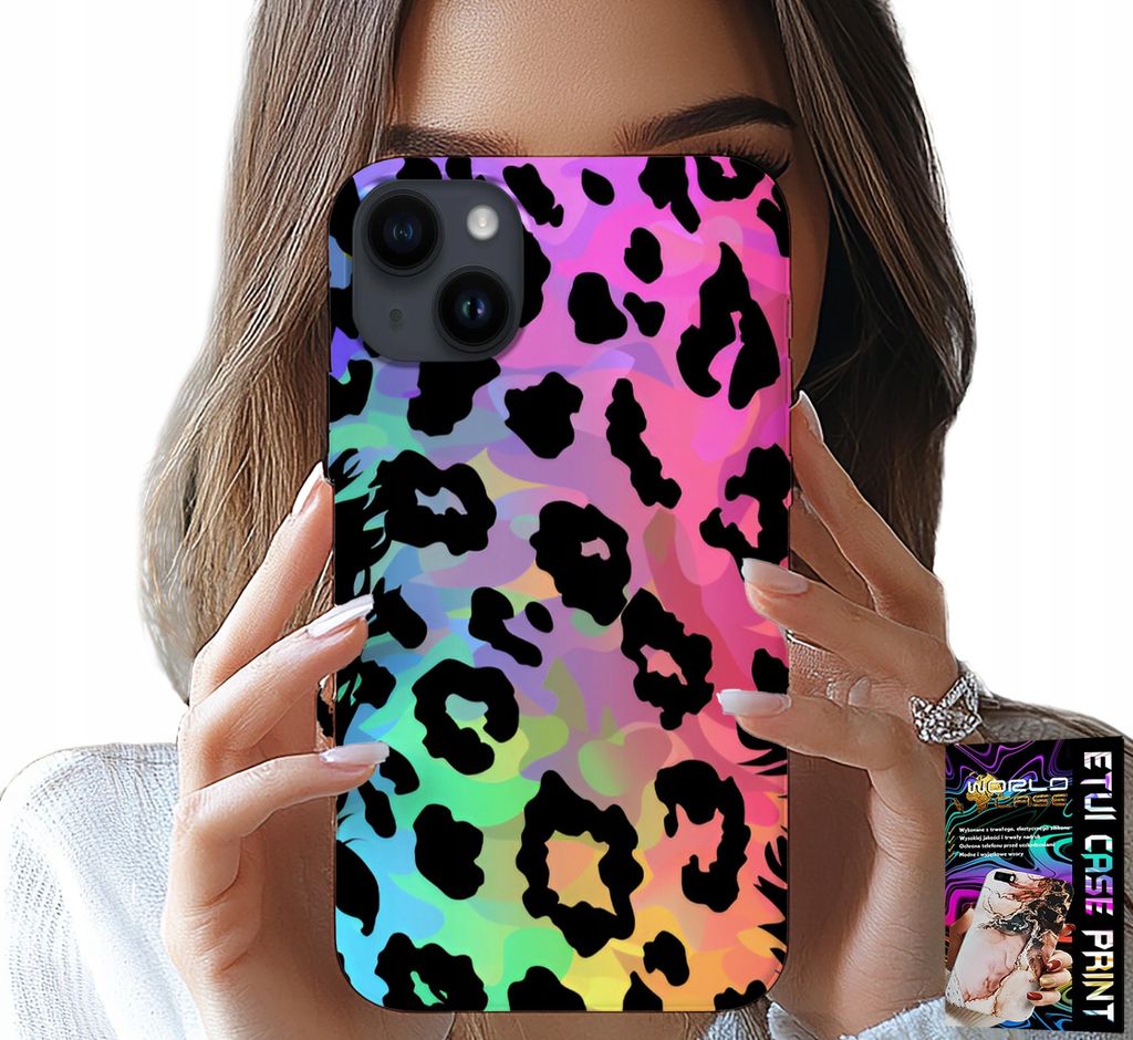 Fall Für Iphone 15 - Bunten Regenbogen Leopard Druck Zurück Glas